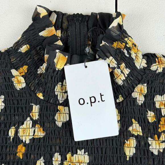 NWT o.p.t. Black Sheer Floral Ruched Mock Neck S Blouse MSRP $128 Cottagegoth - Picture 5 of 8